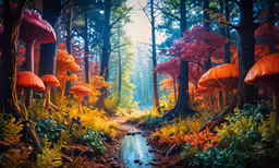 a painting of a forest with many trees