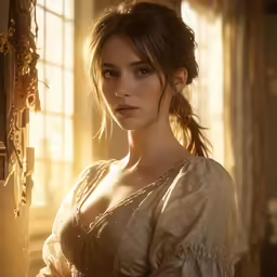 a very attractive lady leaning against a window