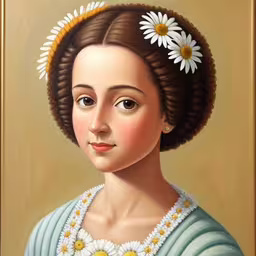 the girl has two daisies on her head
