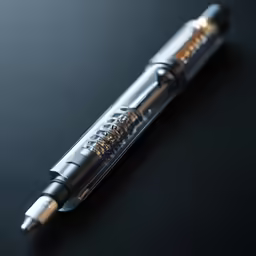 a pen with two writing tips is resting on a table
