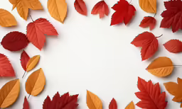 a white table topped with lots of leaves