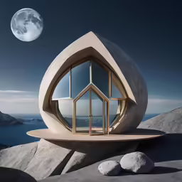 a small circular window that is on a rock