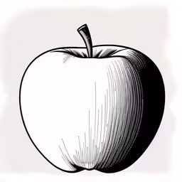 an apple drawn in black and white on a white background,an old vintage illustration of an apple