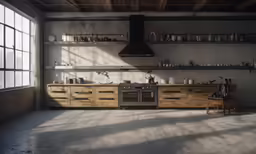 the kitchen counter is made out of wood and steel