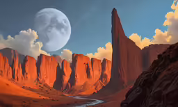 a landscape of rocks and mountain scenery at night