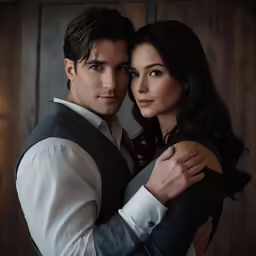 a man and woman hugging with the arms around each other