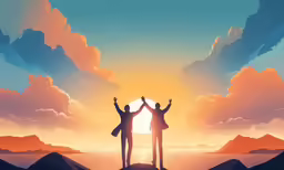 a group of people standing on top of a hill with hands in the air