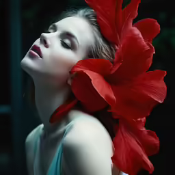 a woman with flower in her hair