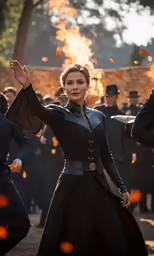 the young lady in black is ready to start her show
