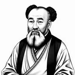 an image of a man with a beard and wearing an oriental kimono