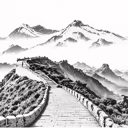 a drawing of mountains on a cloudy day