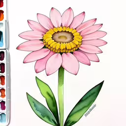 a picture of a painted flower with markers,a drawing of a flower on paper in the water