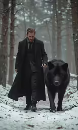 the wolfman and the gentleman are walking along in the woods