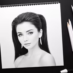 a pencil drawing of an asian woman
