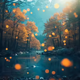 a river flowing between trees and rocks in the forest