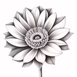 the drawing is of a black and white flower with large petals