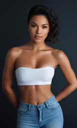 a close up of a women with no bra