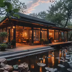 a small cabin on the edge of a lake