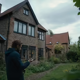 a person in the background with buildings around