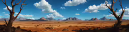 a surreal scene of an empty dry grass field