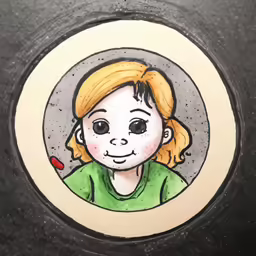 a drawing of a small child in front of a circle
