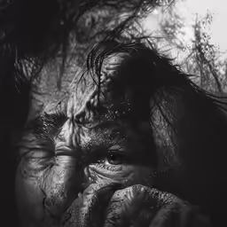 a black and white photograph of an odd looking man