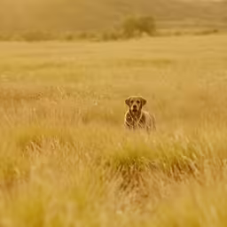 dog with brown ears and legs sitting in tall grass