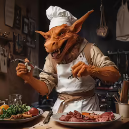 a chef dressed in an apron with a mask on