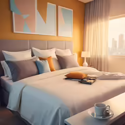 the bedroom has been decorated in an artfully modern style