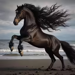 there is an image of a brown horse on the beach
