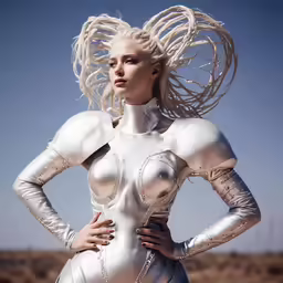 a woman in white with long braids standing