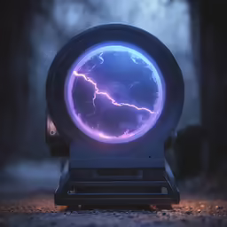 a purple and black object has a lightning display
