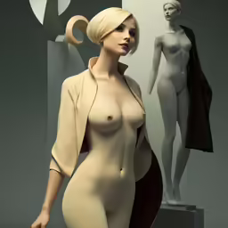 a statue of a woman dressed in beige