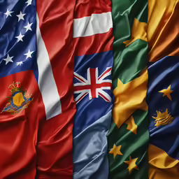 a group of multi - colored flags of many countries