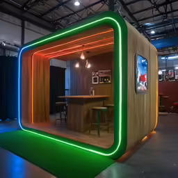 a very unique looking room with a neon lit design