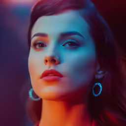 a beautiful woman with blue eyes wearing jewelry