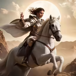 woman in a medieval style outfit riding a horse