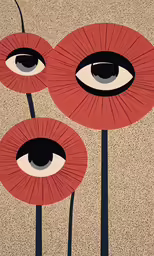 the red flower has large, oval eyes on it