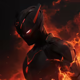 a male robot standing in front of a large fire