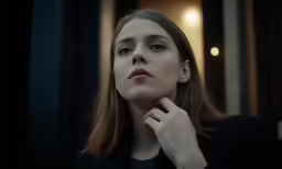 a woman is sitting on the chair looking into the distance