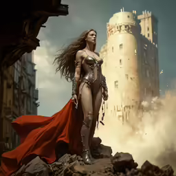 a lady wearing an armor is on the rocky hill