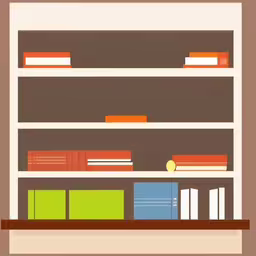 some shelves in a room with books on them,this is an illustration of a book shelf