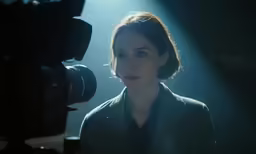the woman is in the spotlight during a video