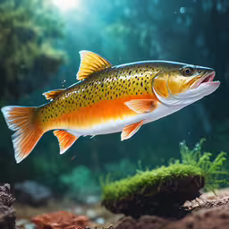 a fish that is in the water looking for food,a fish swimming in the water next to some rocks