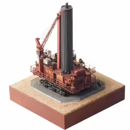 an orange model with two giant cranes attached