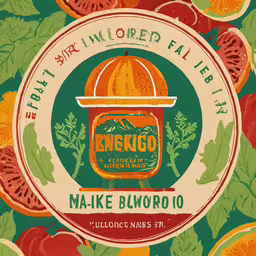 the label for an orange label is shown,a close up of a fruit product on a green background
