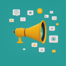 a yellow megaphone on a green background with speech bubbles