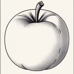 an engraved black and white apple illustration,a drawing of an apple with a worm sticking out of it
