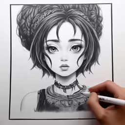 a drawing of a female with black hair