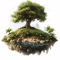 a tree grows on top of an island